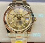 NOOB Factory Replica Rolex Sky-Dweller Men's 42MM Yellow Gold Fluted Bezel Watch